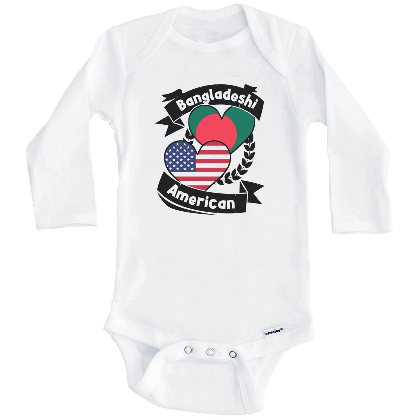 Bangladeshi American Hearts USA Flag Bangladesh Flag Baby Bodysuit (Long Sleeves)