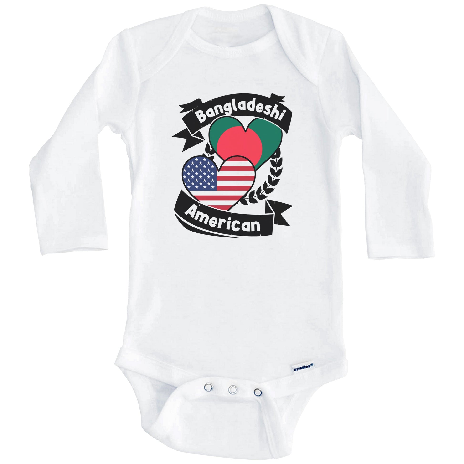 Bangladeshi American Hearts USA Flag Bangladesh Flag Baby Bodysuit (Long Sleeves)