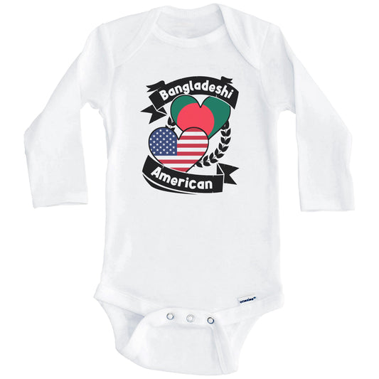 Bangladeshi American Hearts USA Flag Bangladesh Flag Baby Bodysuit (Long Sleeves)