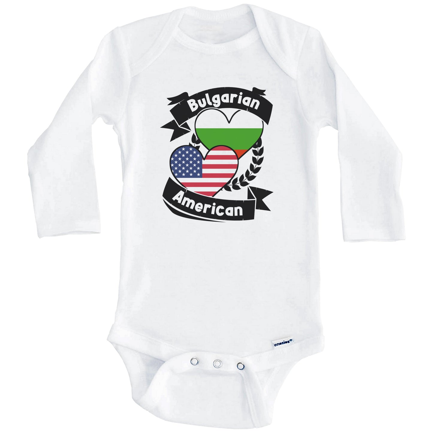 Bulgarian American Hearts USA Flag Bulgaria Flag Baby Bodysuit (Long Sleeves)