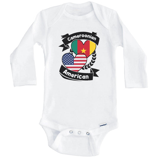 Cameroonian American Hearts USA Flag Cameroon Flag Baby Bodysuit (Long Sleeves)