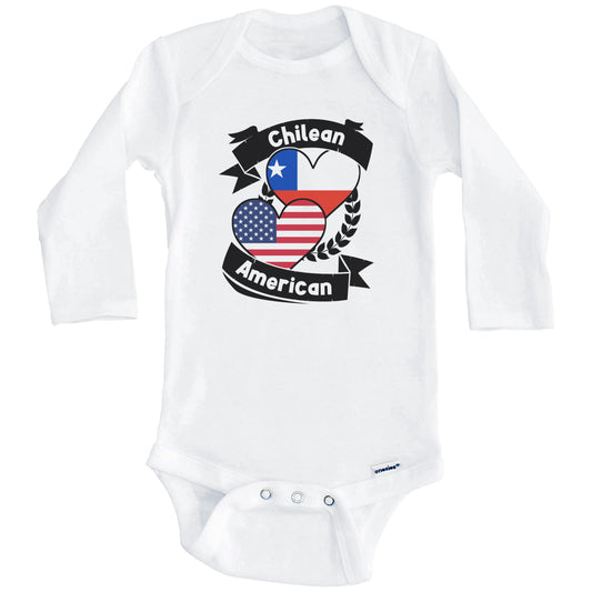 Chilean American Hearts USA Flag Chile Flag Baby Bodysuit (Long Sleeves)