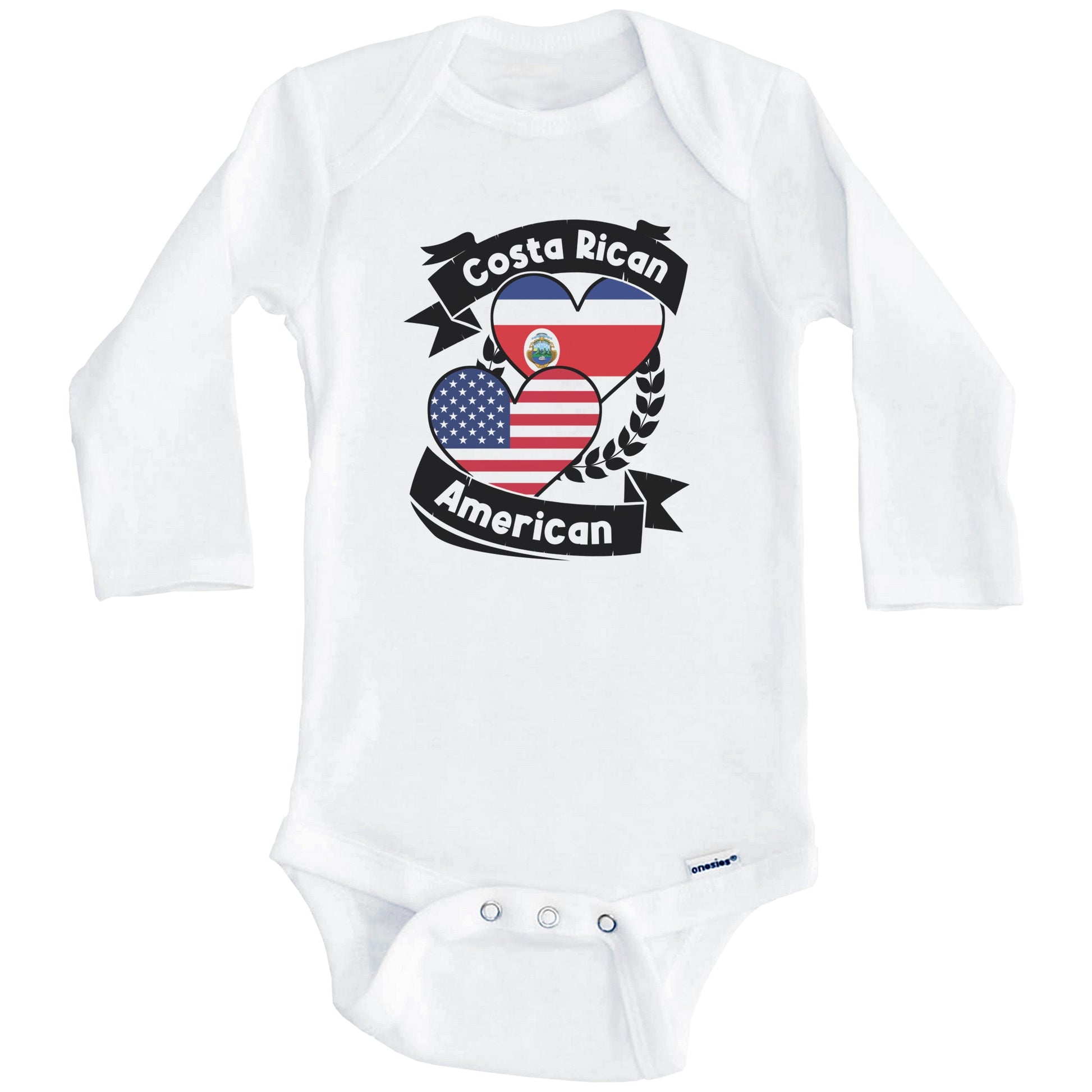 Costa Rican American Hearts USA Flag Costa Rica Flag Baby Bodysuit (Long Sleeves)