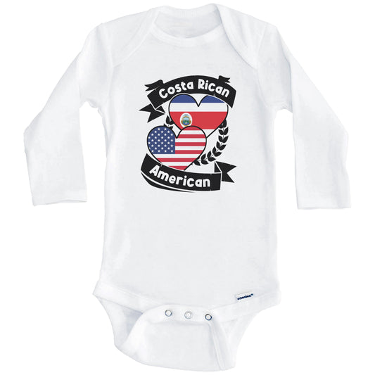 Costa Rican American Hearts USA Flag Costa Rica Flag Baby Bodysuit (Long Sleeves)