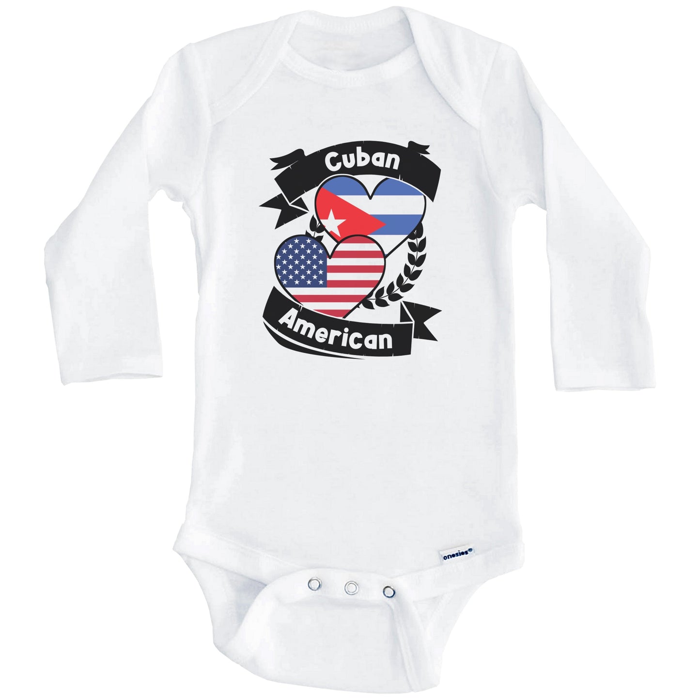 Cuban American Hearts USA Flag Cuba Flag Baby Bodysuit (Long Sleeves)