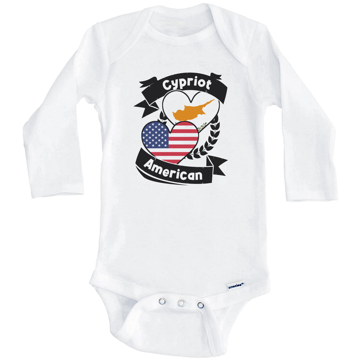 Cypriot American Hearts USA Flag Cyprus Flag Baby Bodysuit (Long Sleeves)