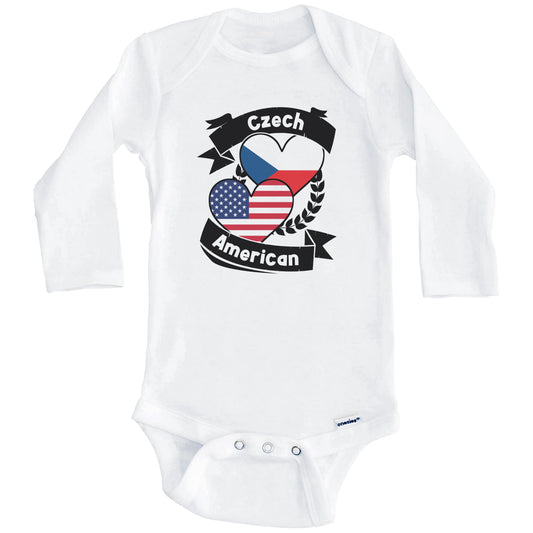 Czech American Hearts USA Flag Czech Republic Flag Baby Bodysuit (Long Sleeves)