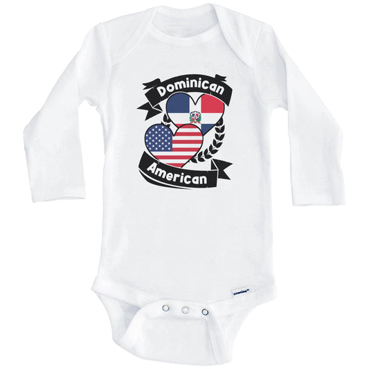 Dominican American Hearts USA Flag Dominican Republic Flag Baby Bodysuit (Long Sleeves)