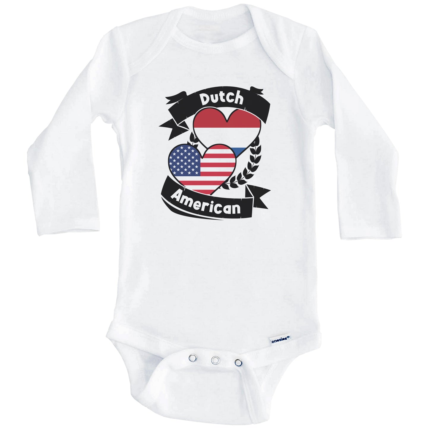 Dutch American Hearts USA Flag Netherlands Flag Baby Bodysuit (Long Sleeves)