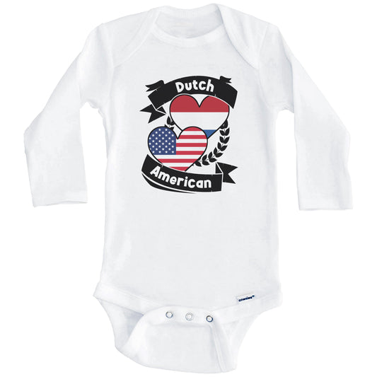 Dutch American Hearts USA Flag Netherlands Flag Baby Bodysuit (Long Sleeves)