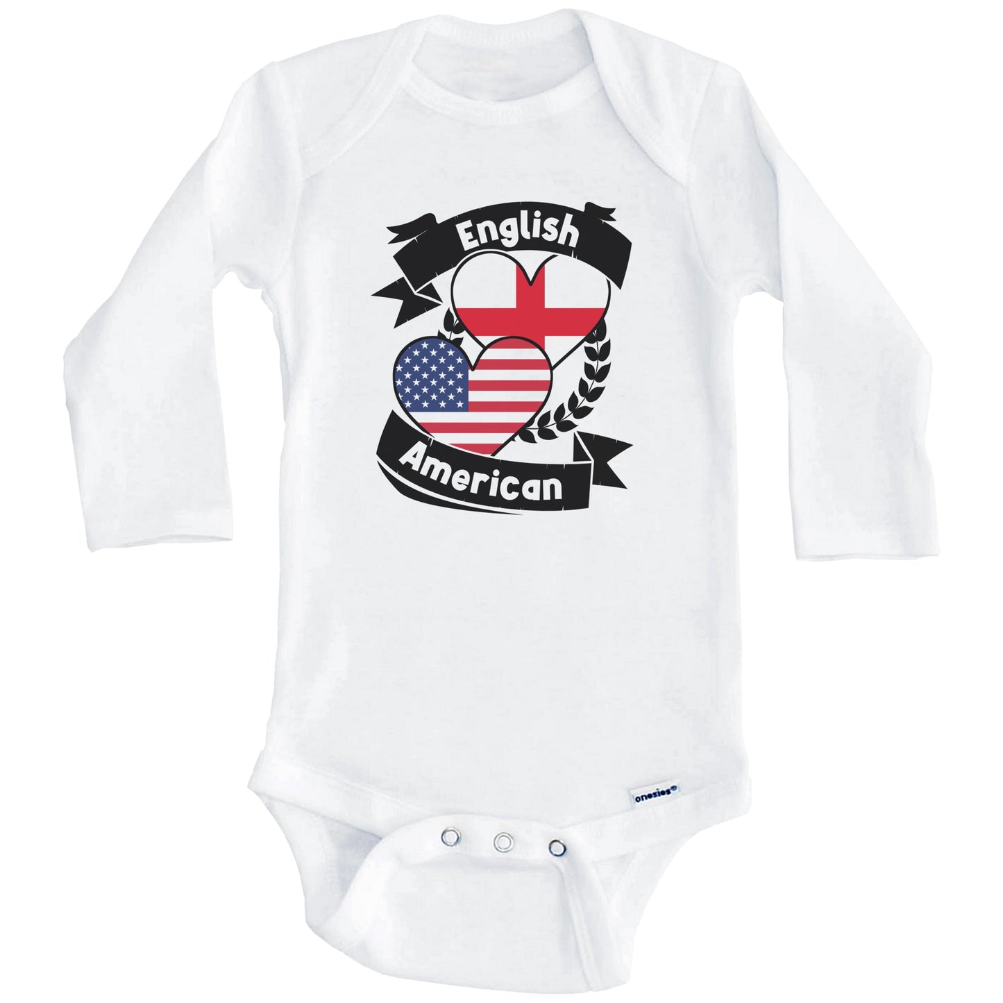 English American Hearts USA Flag England Flag Baby Bodysuit (Long Sleeves)