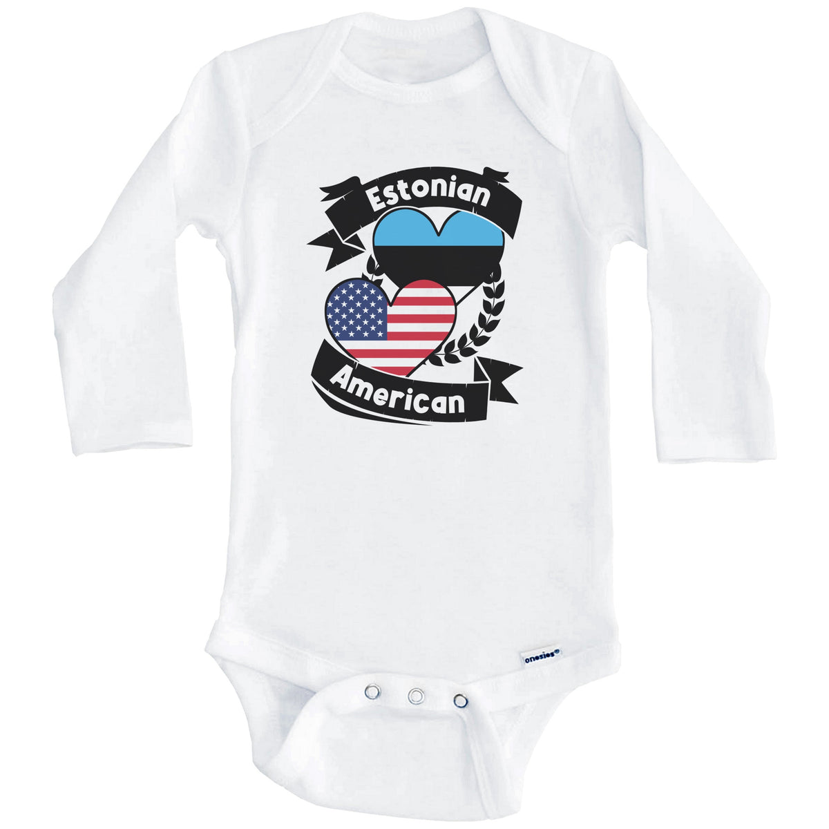 Estonian American Hearts USA Flag Estonia Flag Baby Bodysuit (Long Sleeves)