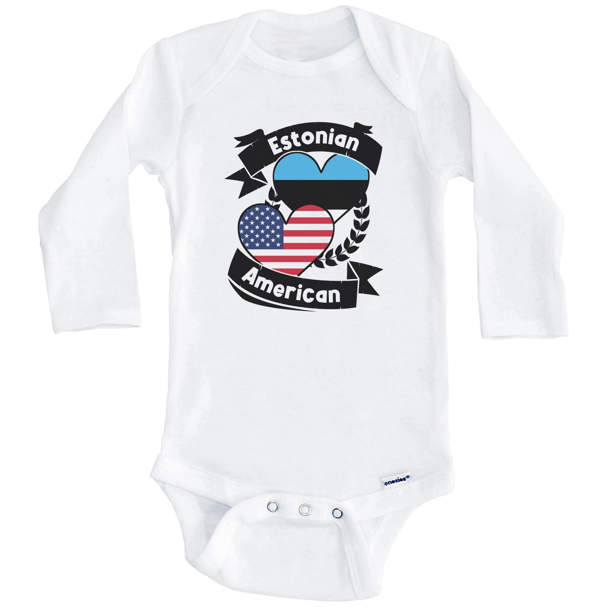 Estonian American Hearts USA Flag Estonia Flag Baby Bodysuit (Long Sleeves)