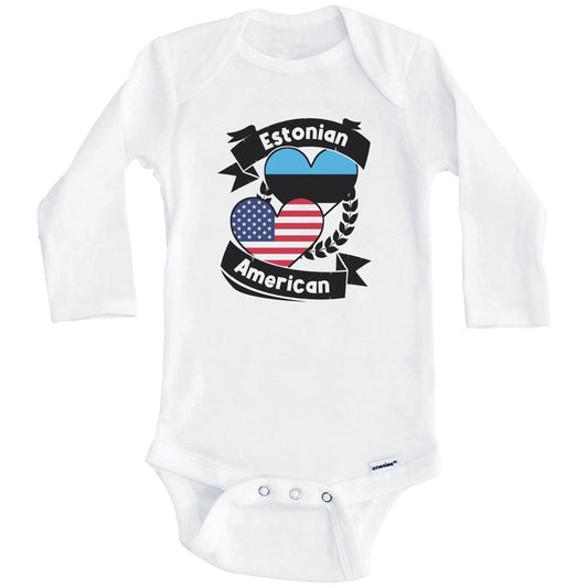 Estonian American Hearts USA Flag Estonia Flag Baby Bodysuit (Long Sleeves)