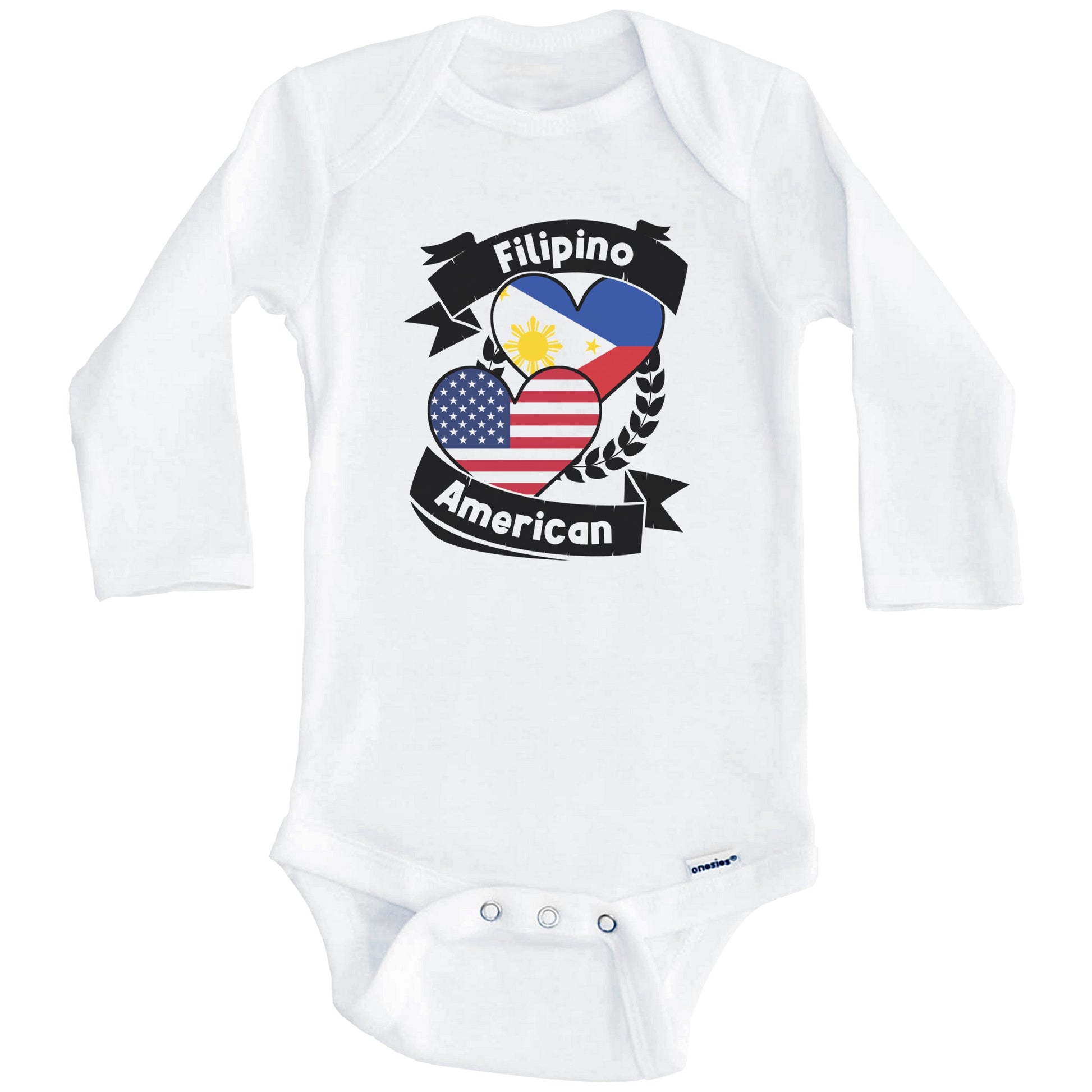 Filipino American Hearts USA Flag Philippines Flag Pinoy Baby Bodysuit (Long Sleeves)