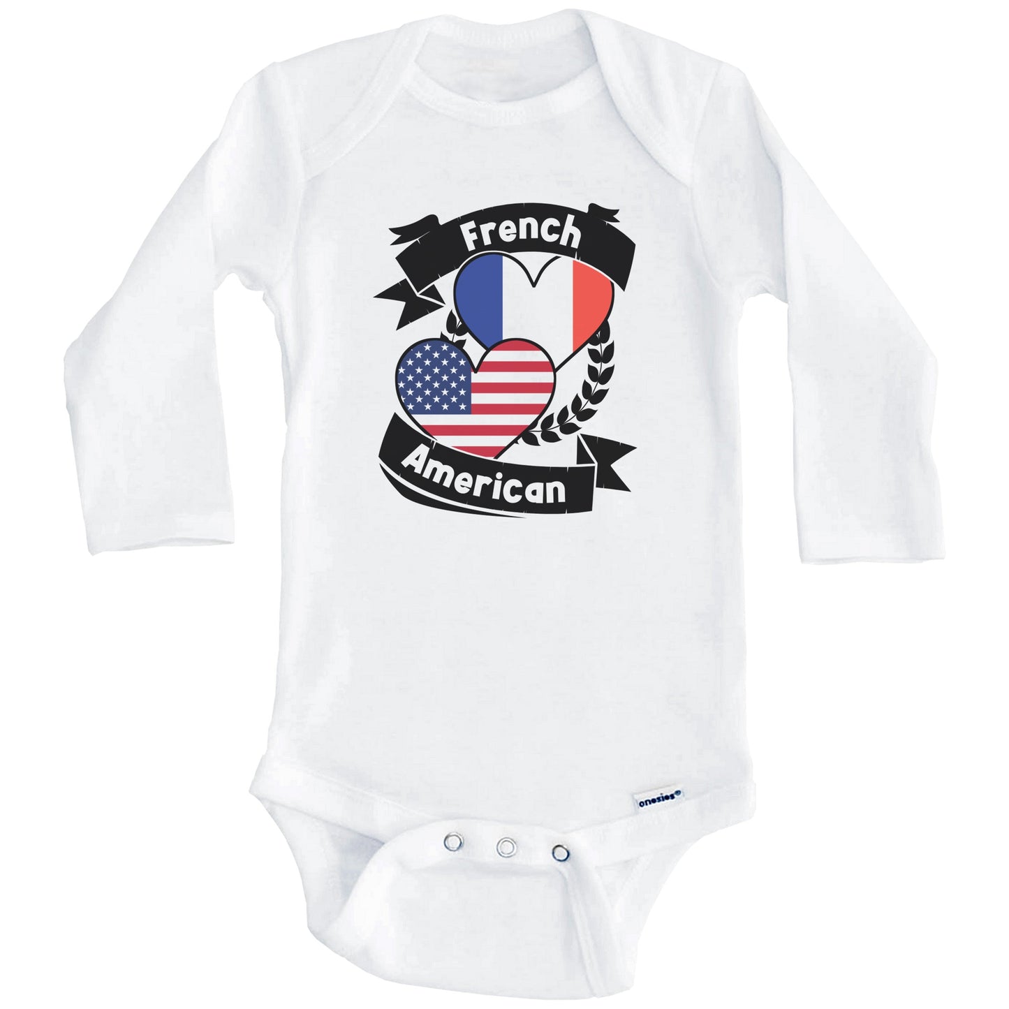 French American Hearts USA Flag France Flag Baby Bodysuit (Long Sleeves)