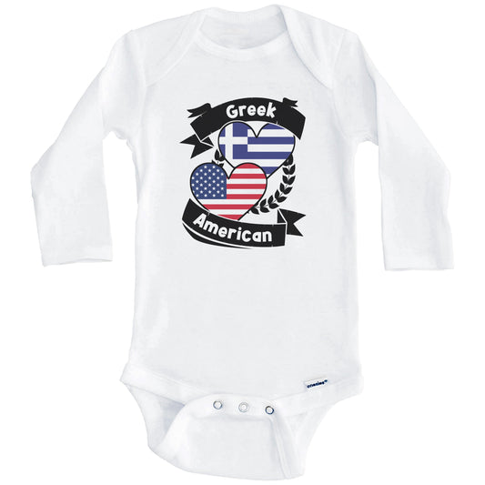 Greek American Hearts USA Flag Greece Flag Baby Bodysuit (Long Sleeves)