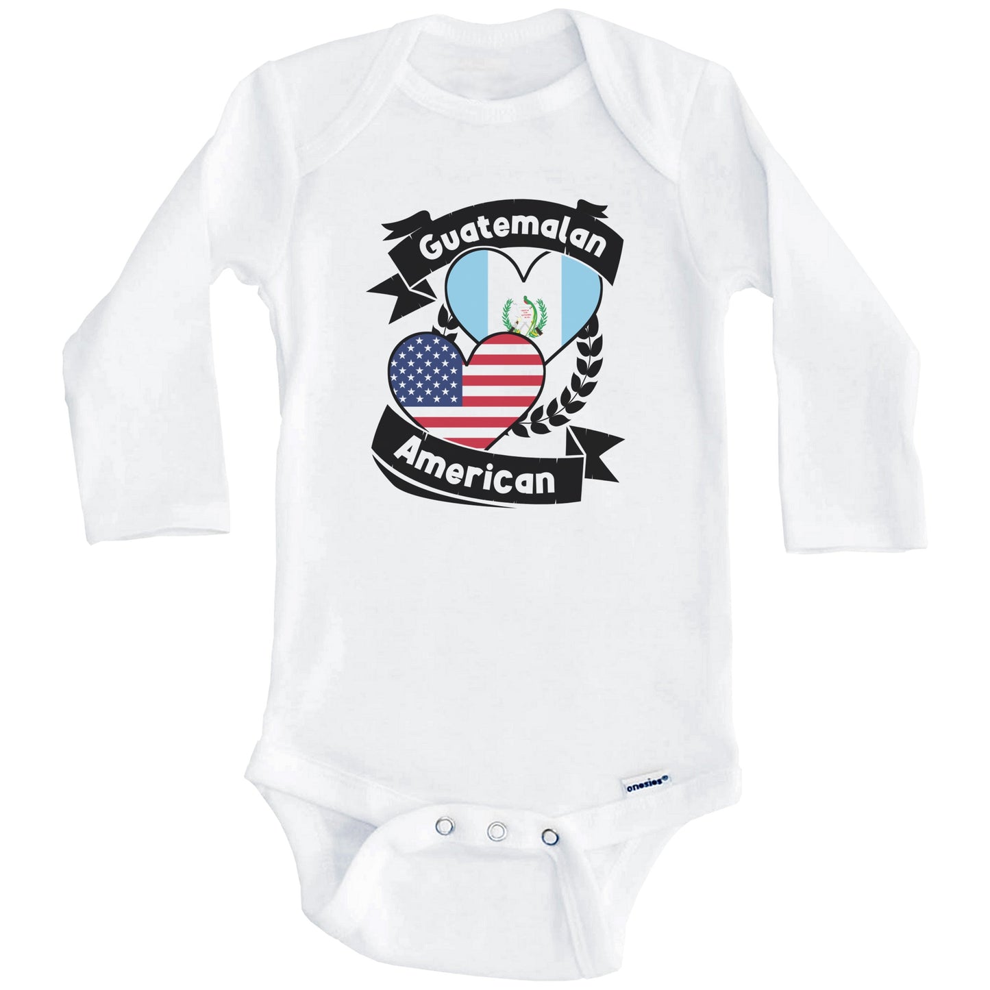 Guatemalan American Hearts USA Flag Guatemala Flag Baby Bodysuit (Long Sleeves)