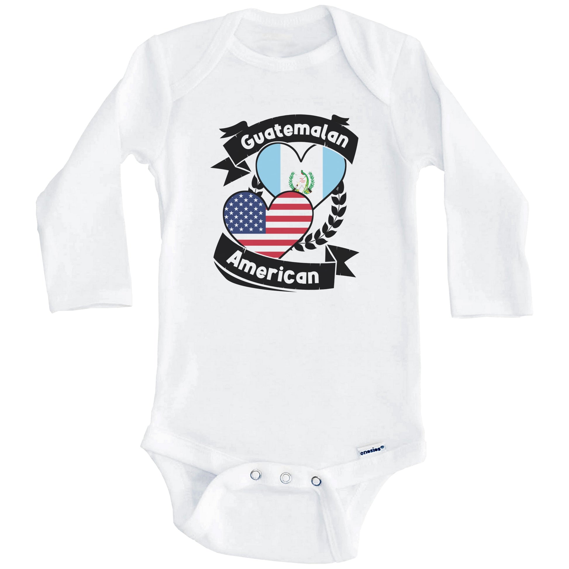 Guatemalan American Hearts USA Flag Guatemala Flag Baby Bodysuit (Long Sleeves)