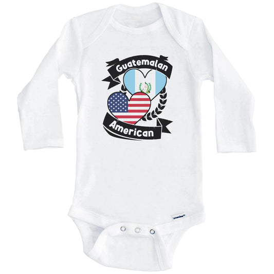 Guatemalan American Hearts USA Flag Guatemala Flag Baby Bodysuit (Long Sleeves)