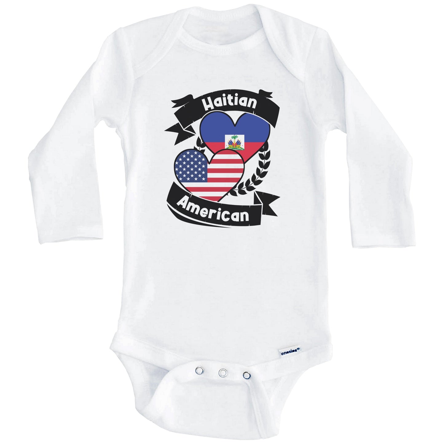 Haitian American Hearts USA Flag Haiti Flag Baby Bodysuit (Long Sleeves)