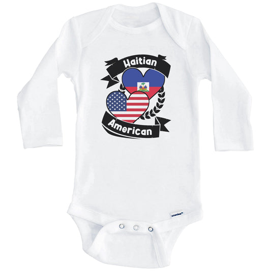 Haitian American Hearts USA Flag Haiti Flag Baby Bodysuit (Long Sleeves)