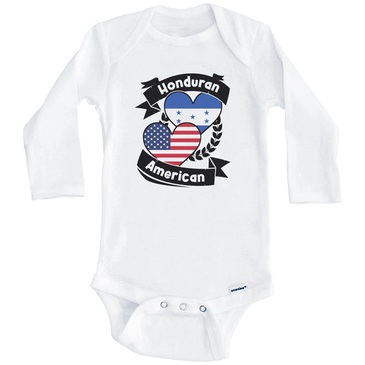 Honduran American Hearts USA Flag Honduras Flag Baby Bodysuit (Long Sleeves)