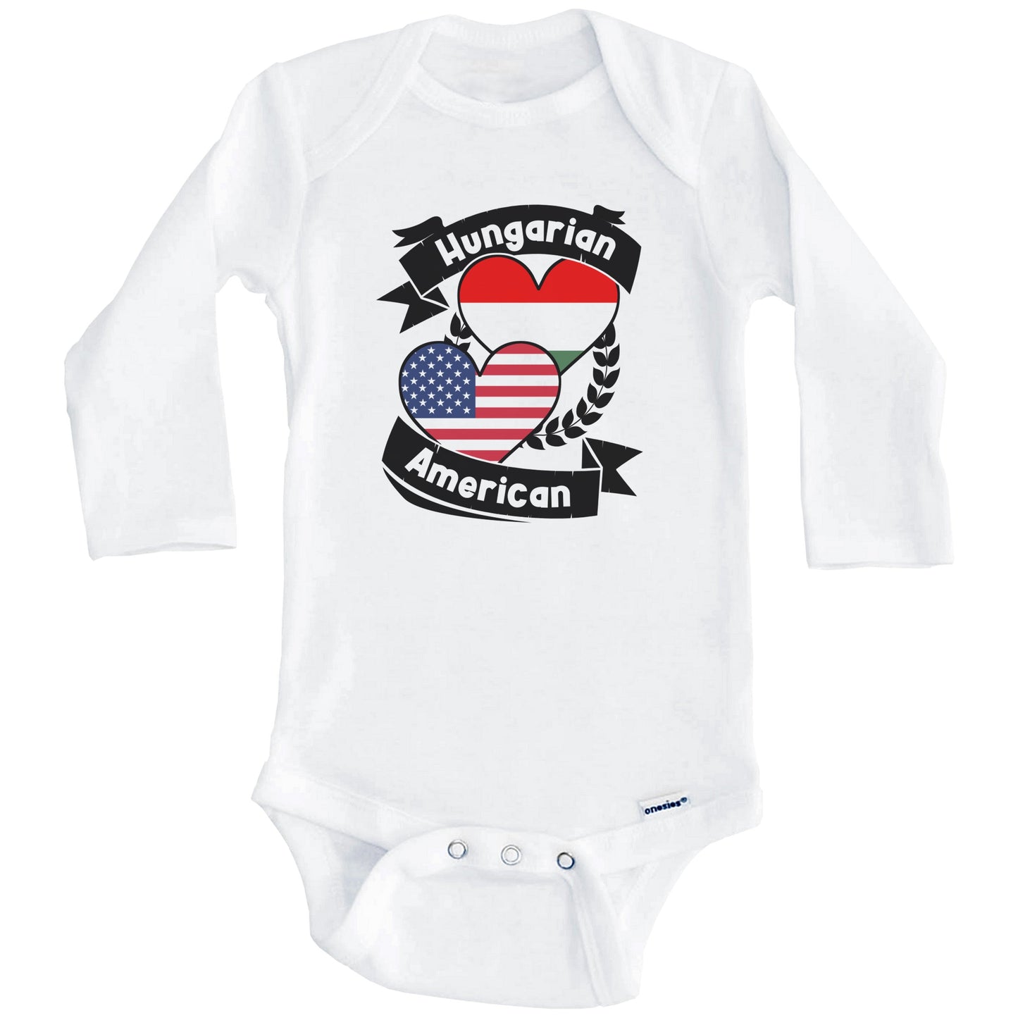 Hungarian American Hearts USA Flag Hungary Flag Baby Bodysuit (Long Sleeves)