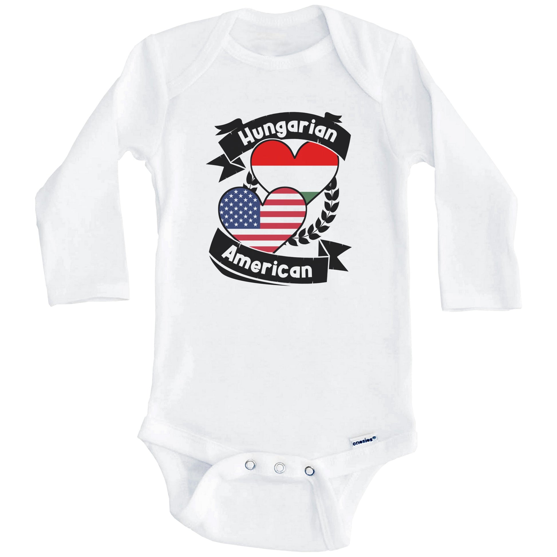 Hungarian American Hearts USA Flag Hungary Flag Baby Bodysuit (Long Sleeves)