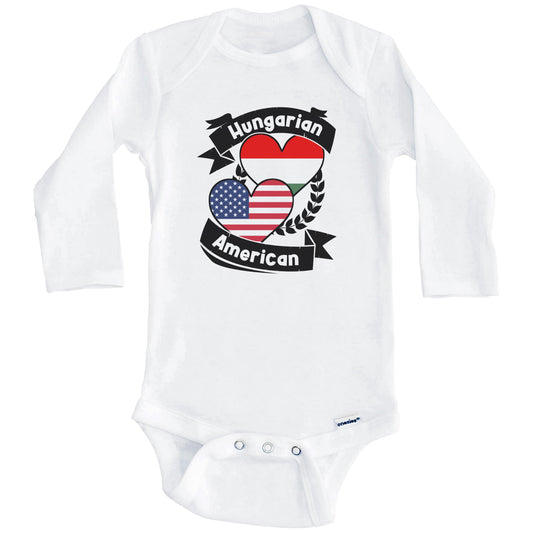 Hungarian American Hearts USA Flag Hungary Flag Baby Bodysuit (Long Sleeves)