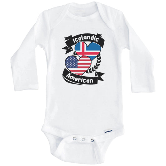 Icelandic American Hearts USA Flag Iceland Flag Baby Bodysuit (Long Sleeves)
