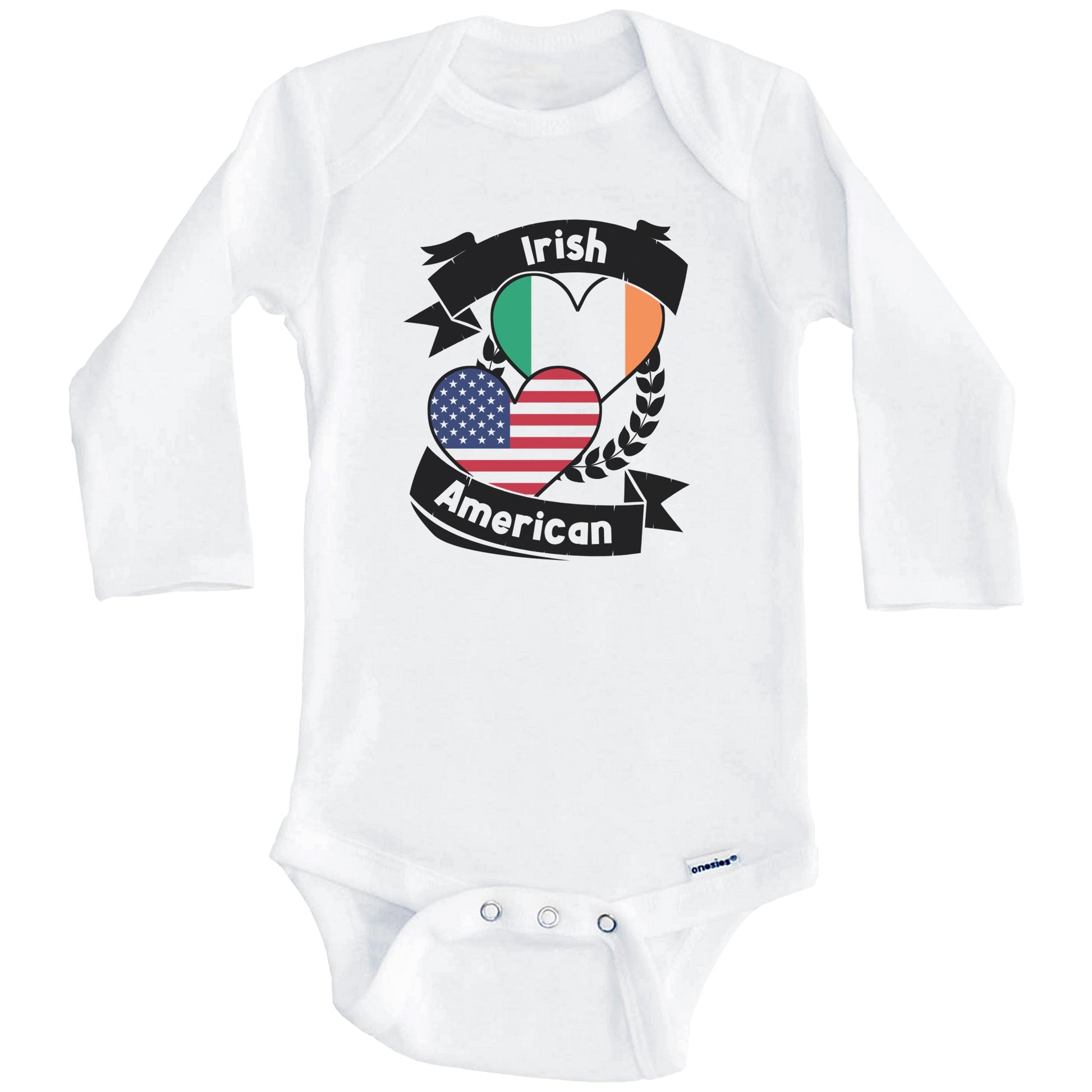 Irish American Hearts USA Flag Ireland Flag Baby Bodysuit (Long Sleeves)