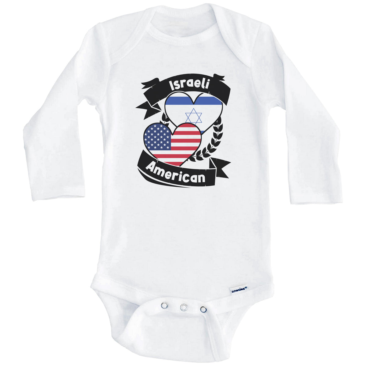 Israeli American Hearts USA Flag Israel Flag Baby Bodysuit (Long Sleeves)