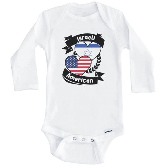 Israeli American Hearts USA Flag Israel Flag Baby Bodysuit (Long Sleeves)