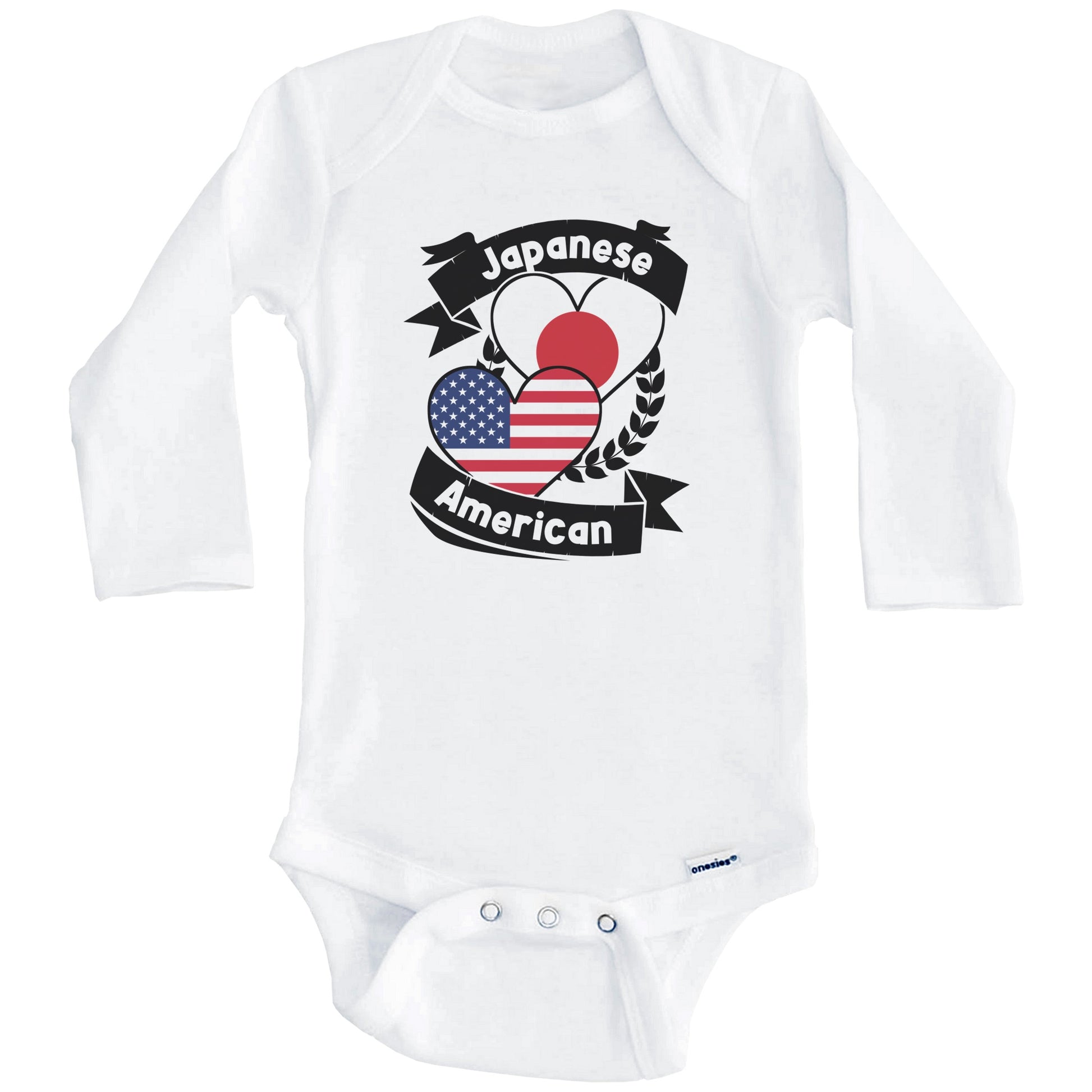 Japanese American Hearts USA Flag Japan Flag Baby Bodysuit (Long Sleeves)