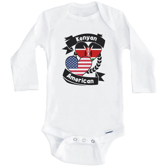Kenyan American Hearts USA Flag Kenya Flag Baby Bodysuit (Long Sleeves)