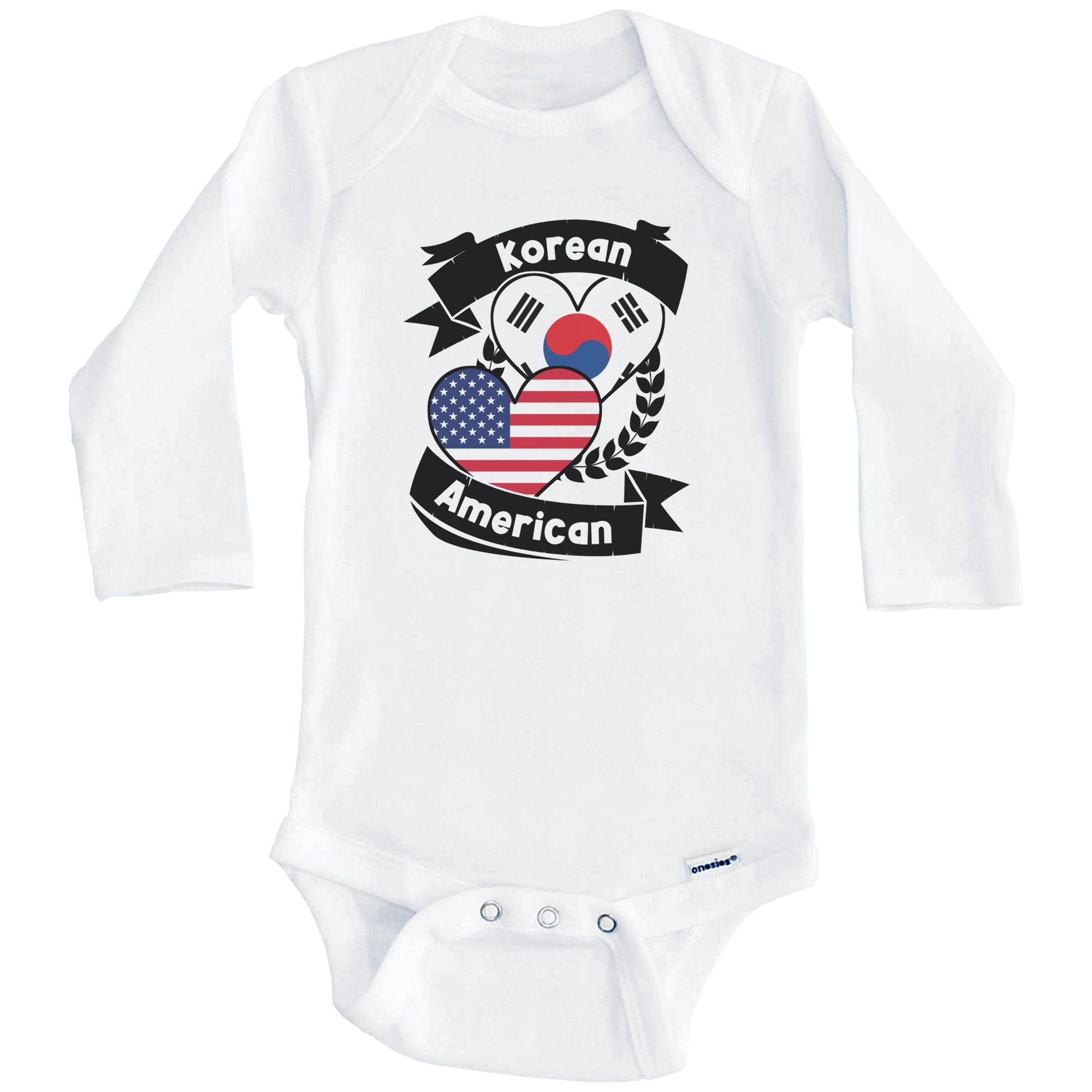 Korean American Hearts USA Flag South Korea Flag Baby Bodysuit (Long Sleeves)