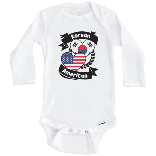 Korean American Hearts USA Flag South Korea Flag Baby Bodysuit (Long Sleeves)