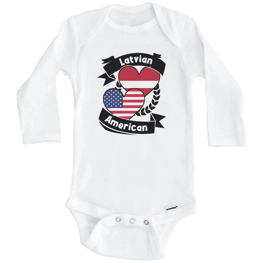 Latvian American Hearts USA Flag Latvia Flag Baby Bodysuit (Long Sleeves)