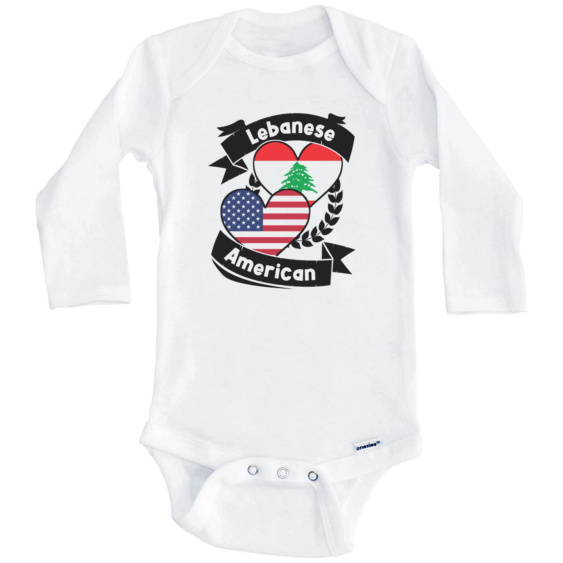 Lebanese American Hearts USA Flag Lebanon Flag Baby Bodysuit (Long Sleeves)