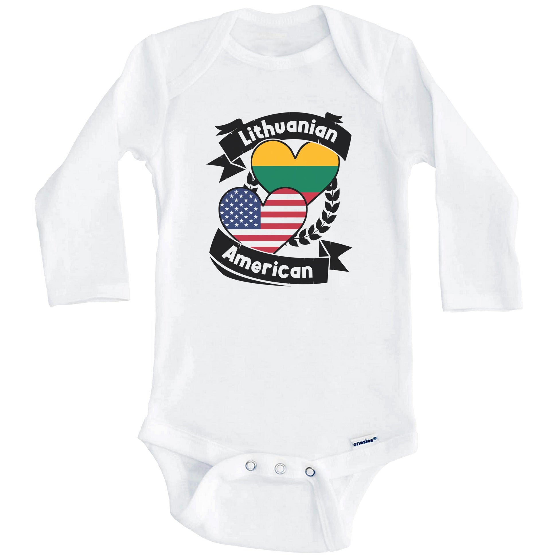 Lithuanian American Hearts USA Flag Lithuania Flag Baby Bodysuit (Long Sleeves)