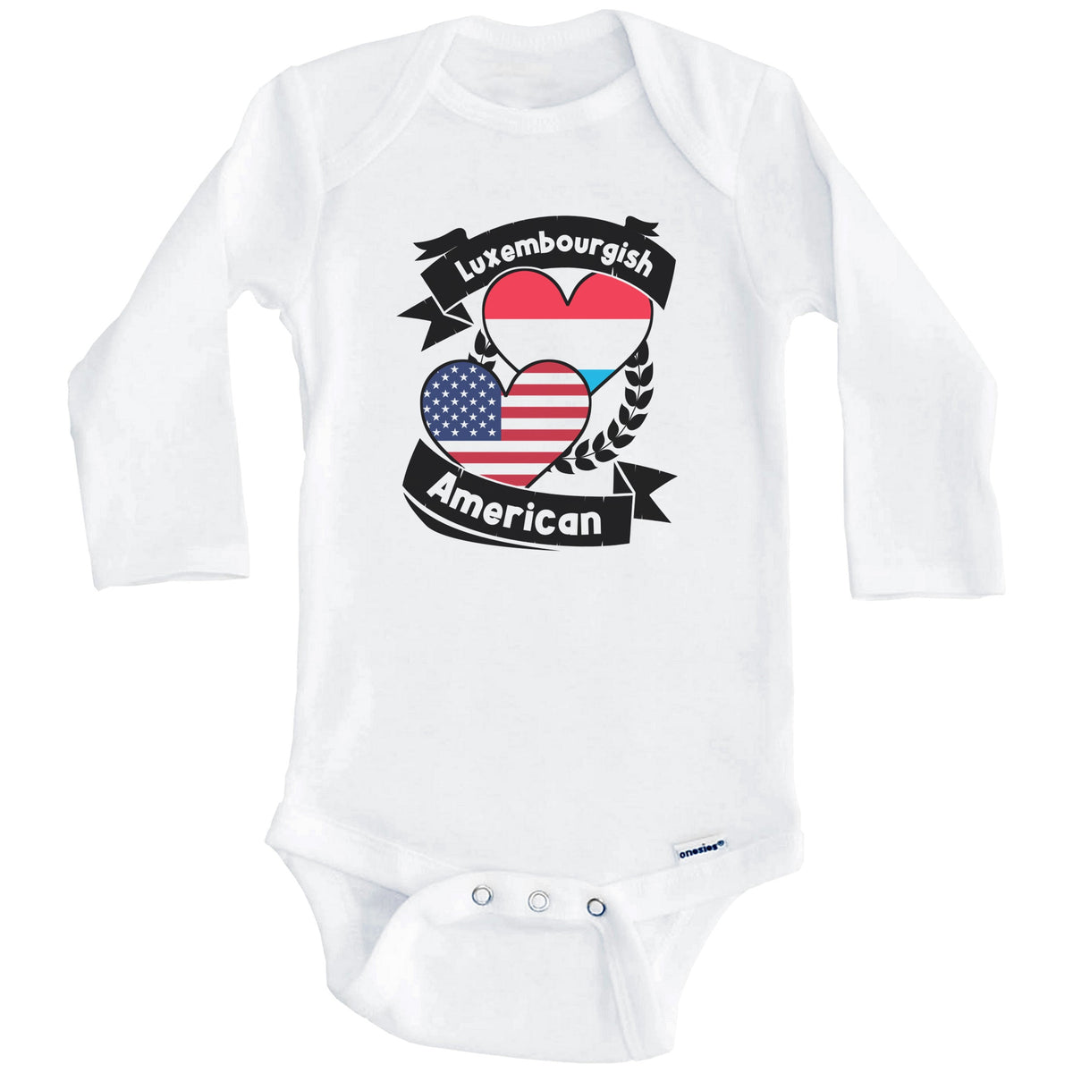 Luxembourgish American Hearts USA Flag Luxembourg Flag Baby Bodysuit (Long Sleeves)