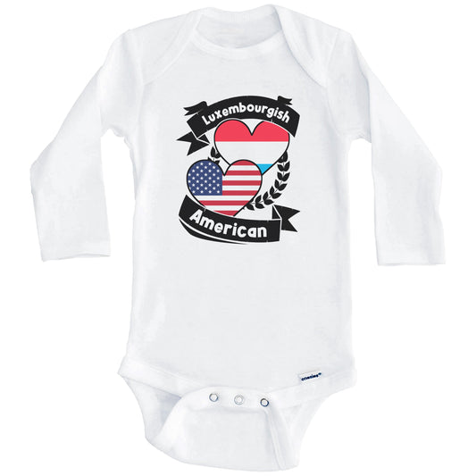 Luxembourgish American Hearts USA Flag Luxembourg Flag Baby Bodysuit (Long Sleeves)