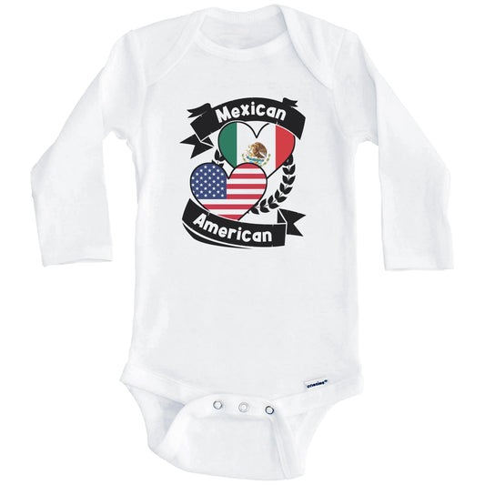 Mexican American Hearts USA Flag Mexico Flag Baby Bodysuit (Long Sleeves)