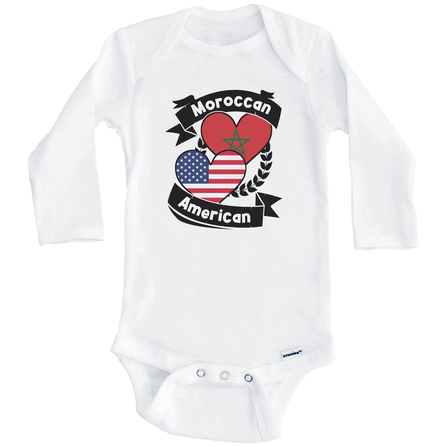 Moroccan American Hearts USA Flag Morocco Flag Baby Bodysuit (Long Sleeves)