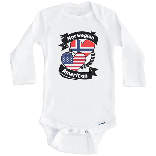 Norwegian American Hearts USA Flag Norway Flag Baby Bodysuit (Long Sleeves)