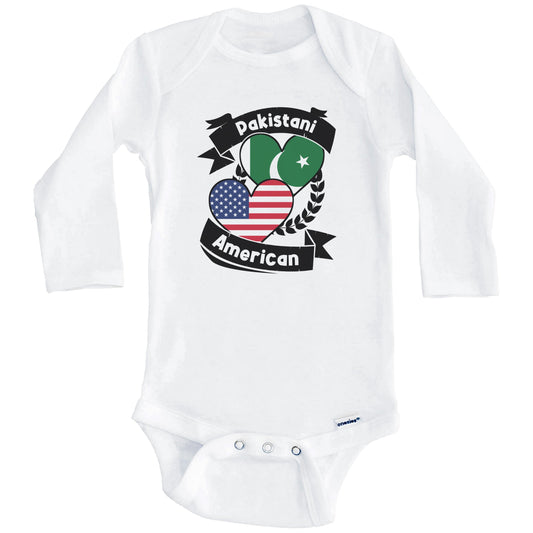 Pakistani American Hearts USA Flag Pakistan Flag Baby Bodysuit (Long Sleeves)