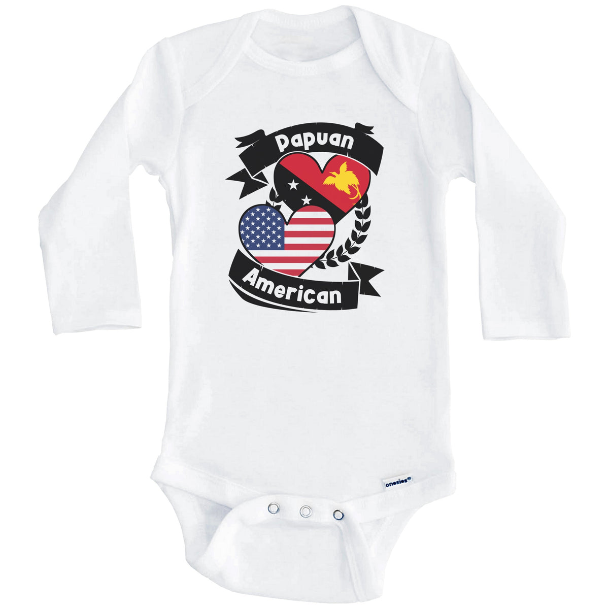 Papuan American Hearts USA Flag Papua New Guinea Flag Baby Bodysuit (Long Sleeves)