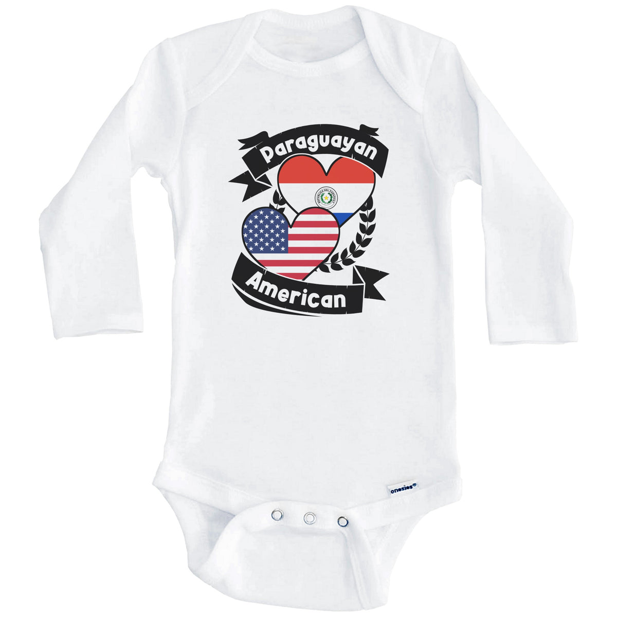 Paraguayan American Hearts USA Flag Paraguay Flag Baby Bodysuit (Long Sleeves)