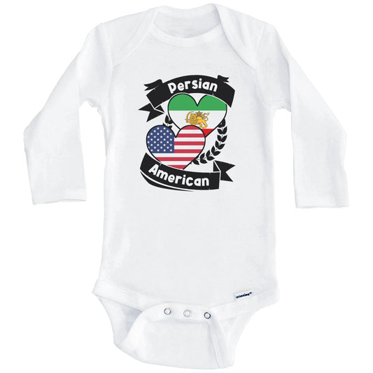 Persian American Hearts USA Flag Persia Flag Baby Bodysuit (Long Sleeves)